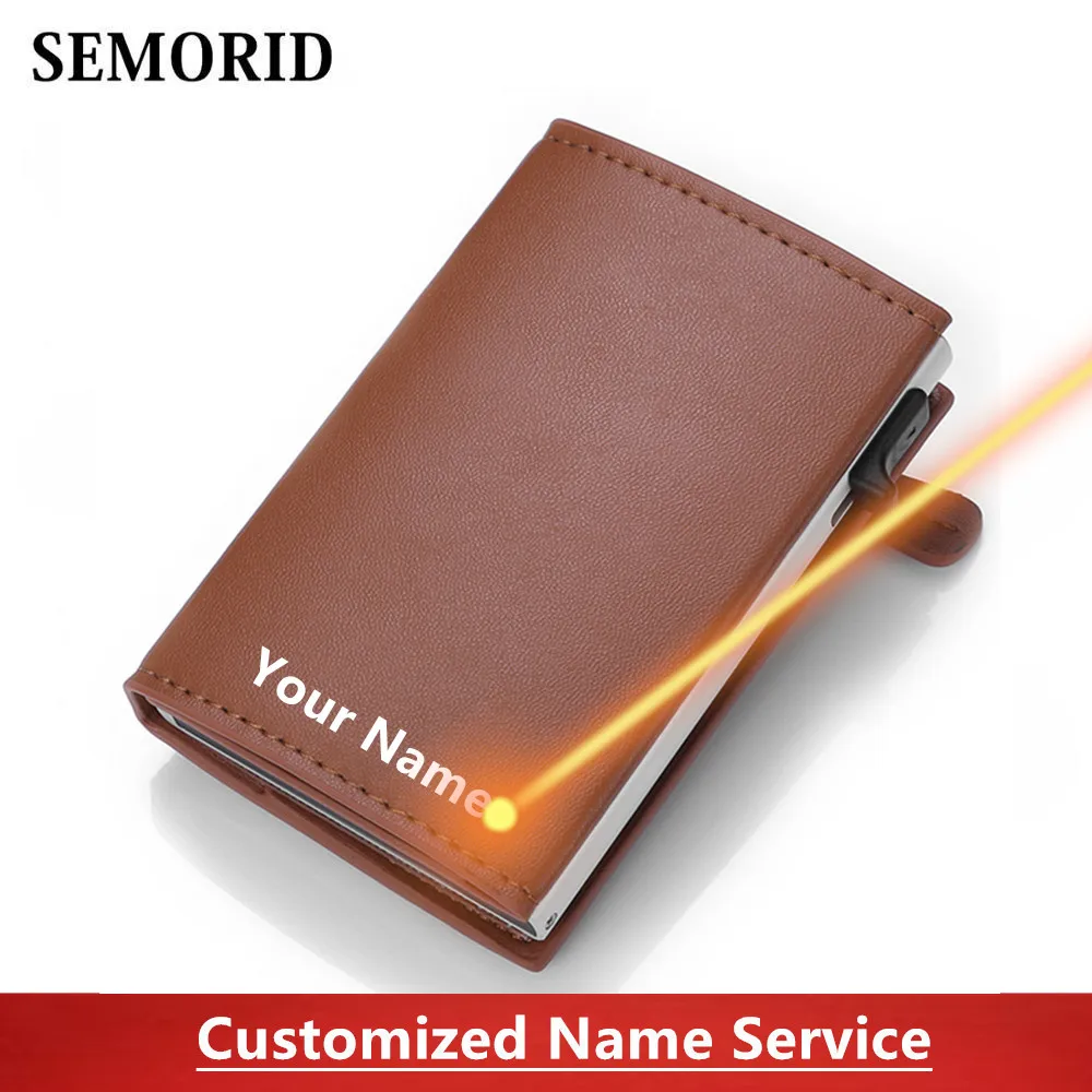 

SEMORID New Men Women Smart Wallet Fashion PU Leather Coin Purses RFID Aluminum Box Anti-theft Card Holder Slim Card Case