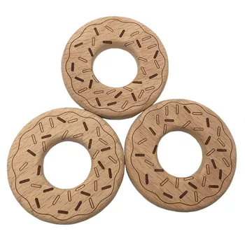 

1Pc DIY Cartoon Donut Natural Beech Woode teether Pacifier Chain 3C Safety Certification Woode Baby Teether Toy for Newborn Gift