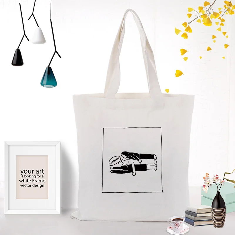 ILLUSTRATIONB005 Холщовая Сумка повседневные иллюстрации Сумочка текст DIY сумка печать индивидуальный логотип для печати ежедневное использование складной шоппинг многоразовые - Цвет: ILLUSTRATIONB005