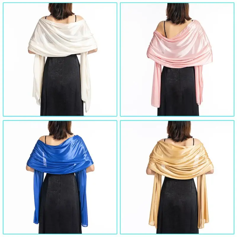 200x70 см женский шарф из искусственного шелка, одноцветная длинная шаль, накидка для свадьбы, банкета, винтажные аксессуары для выпускного вечера