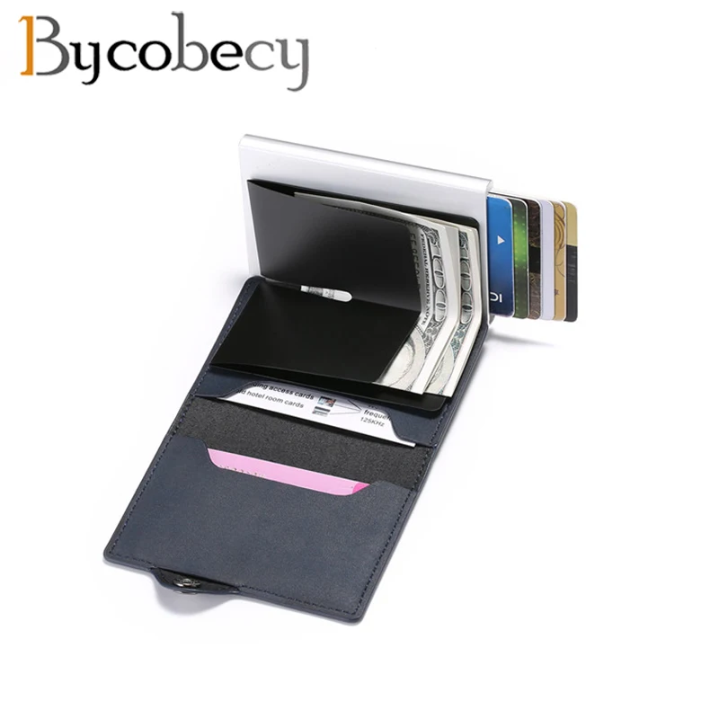 Bycobecy для мужчин держатель для кредитных карт s Бизнес футляр для удостоверения личности модная Автоматическая RFID визитница алюминиевые кошельки для банковских карт