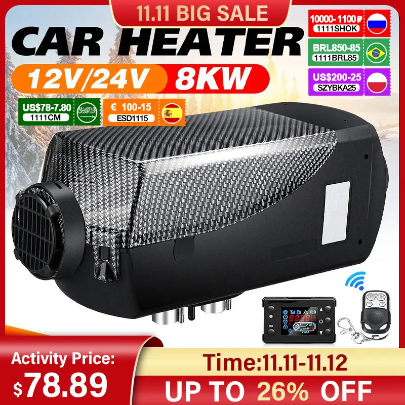 Warmtoo 8KW Car Heater 12V/24V Air Diesel Parking Heater With Remote Control LCD Monitor for RVMotorhome TrailerTrucksBoats