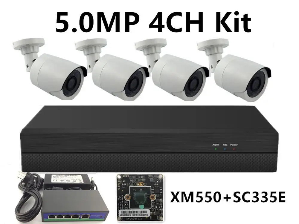 5.0MP XM550 SC335E 5.0MP 4.0MP 3.0MP 2.0MP 4CH IP комплект видеонаблюдения IP пластиковая цилиндрическая камера IRC 48V PoE переключатель 8CH* 5MP NVR CMS XMEYE P2P мобильный - Color: 5.0MP XM550 SC335E