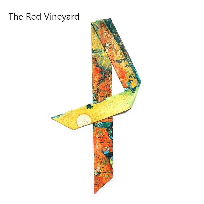 Red Vineyard Ван Гог звездное небо картина маслом сумка маленькая эмуляция саржа Шелковый шарф лента для женщин галстук повязка на голову шеи волосы мода M302 - Цвет: Red Vineyard