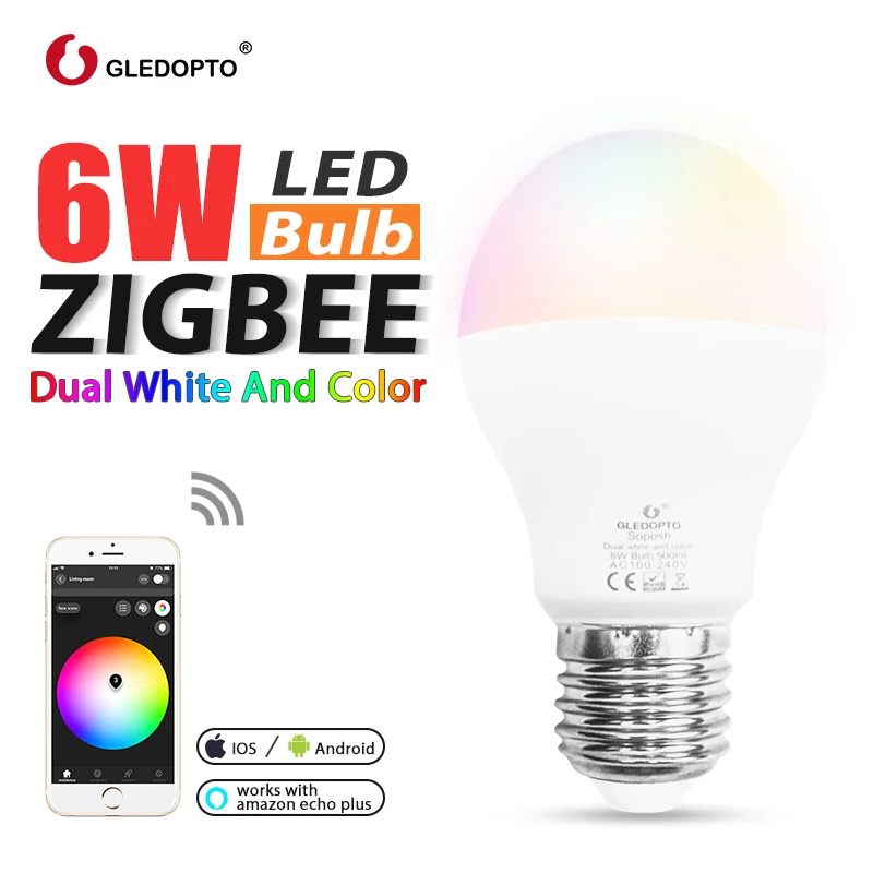 

4pc ZigBee wifi smart RGBCCT light bulb 6W dimmable led lamp work with zigbee zll gateway Amazon Echo voice control SmartThings