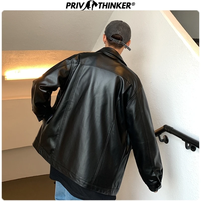 Privathinker Men Spring Black Soft Faux Leather Jacket 2021 Mens Hip Hop Jacket Leather Male Oversize Streetwear Pockets Clothes