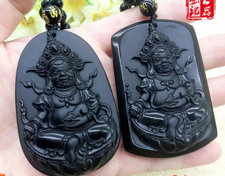 

Obsidian God of wealth pendant men's and women's jadees pendant Tibetan Buddhist Talisman