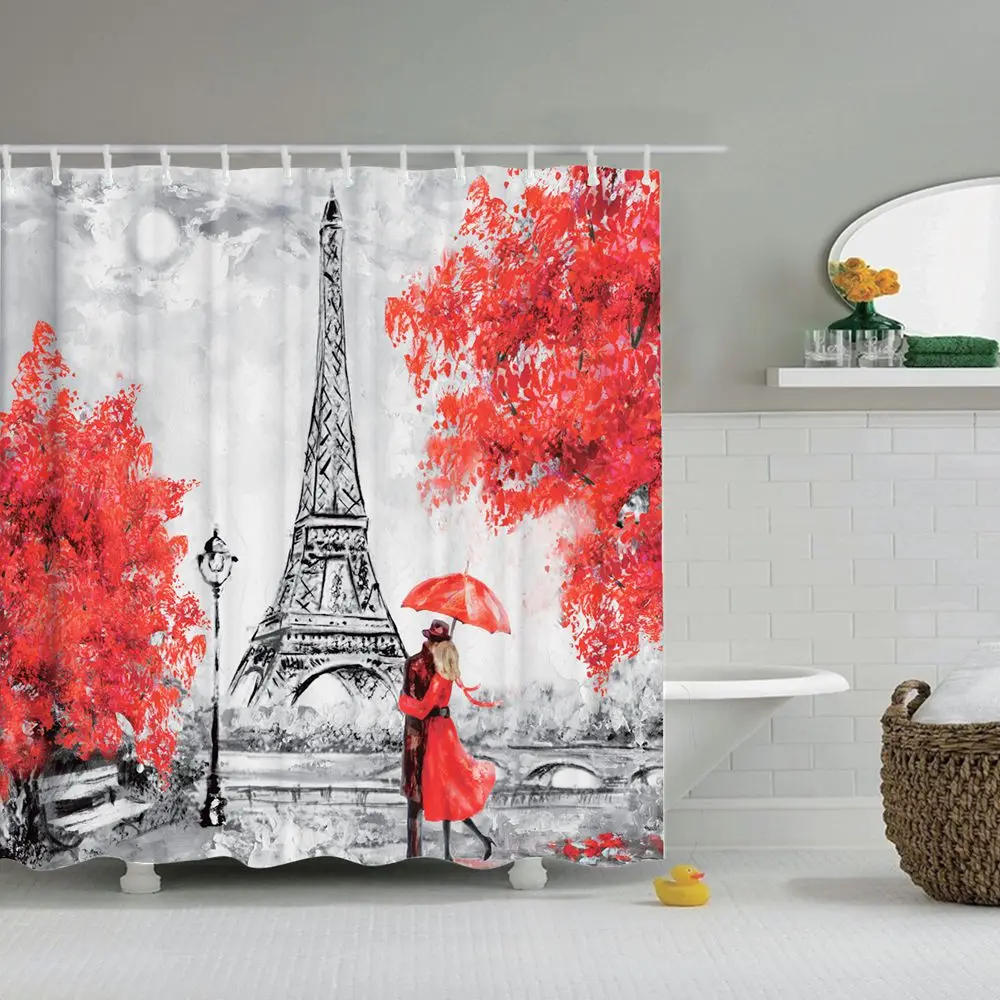 Розовая Парижская душевая занавеска Dafield с Башней французский дизайн ткань для
