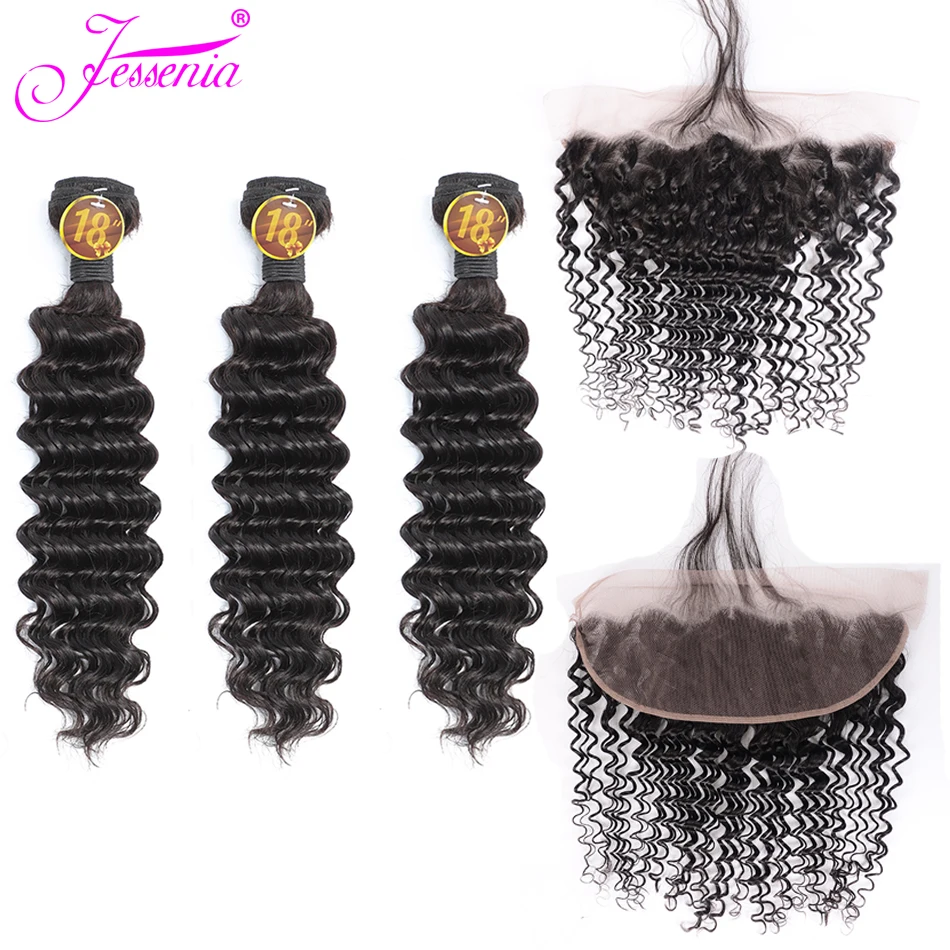 

Peruvian Hair Weave Frontal with bundles 100% Human Hair Bundles with Frontal 13*4 Remy Peruvian Deep Wave Bundles With closure