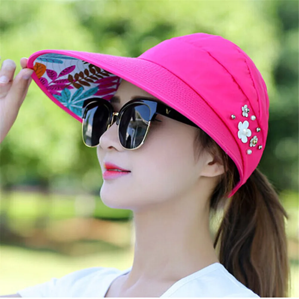 Солнцезащитные шляпы для женщин, Козырьки Шляпы для рыбалки, рыбацкая пляжная шляпа, кепка с защитой от ультрафиолета, черная повседневная женская летняя кепка s, шляпа с широкими полями - Цвет: 2 Rose Red