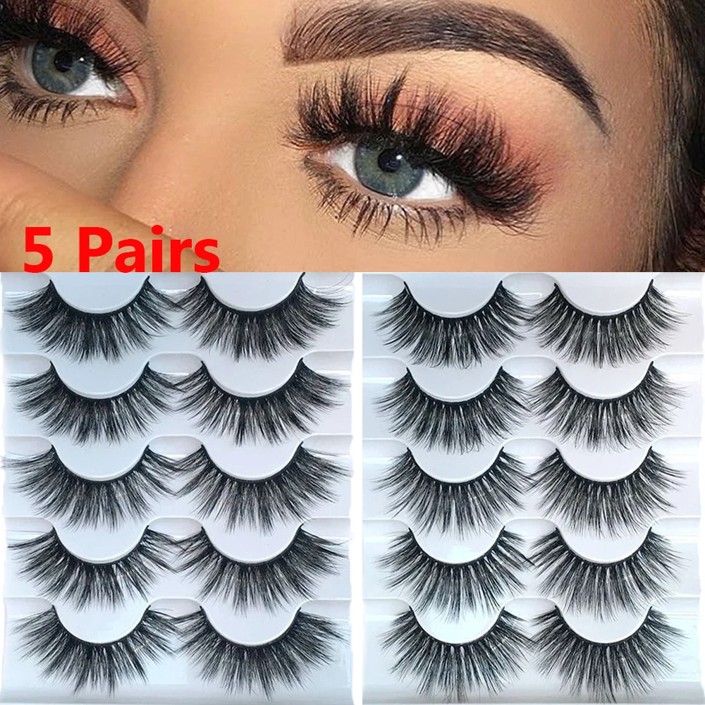 1/5Pairs Woman's Fashion 3D Faux Mink Hair False Eyelashes Natural Long Wispies Lashes Cruelty-free Handmade Eye Makeup Tools | Красота и