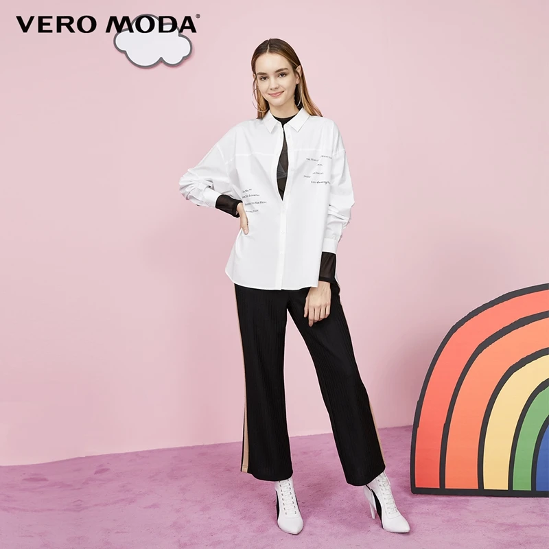 Vero Moda Новая женская хлопковая рубашка прямого кроя с принтом букв с открытыми плечами | 319305533