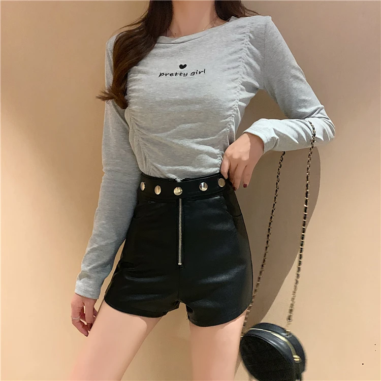S-2xl кожаные черные шорты женские новые шорты из искусственной кожи женские на осень 2019 зима Высокая талия короткие Feminino