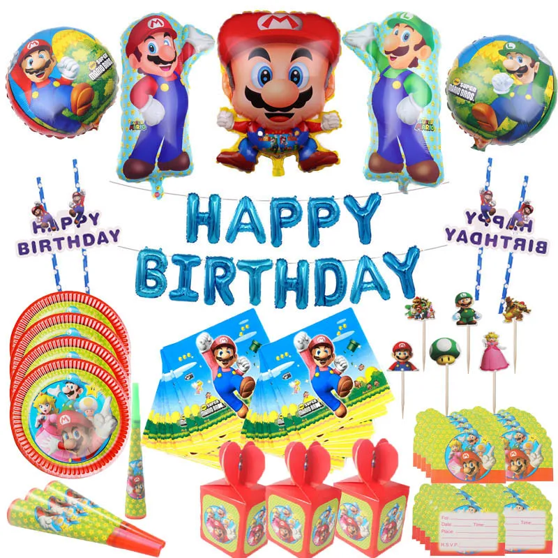 

New Year 2020 Super Mario Disposable Tableware Paper Plates napkins Cupcake Topper Baby Shower party supplies Wedding decoration