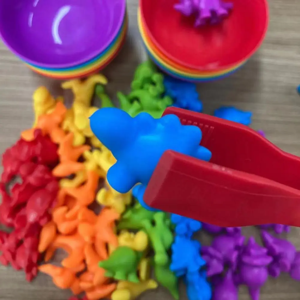 1 Set Animal Counting Toy Colorful Educational Creative Rainbow Stack Cups Dinosaur Animal Counting Toy for Children