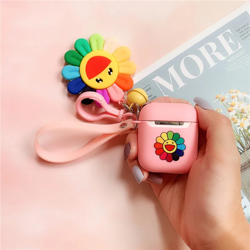 Для Apple Airpods 1/2 модницы Мураками Takashi Kaikai Kiki Sun цвета радуги подвесной ремешок силиконовый наушник чехол