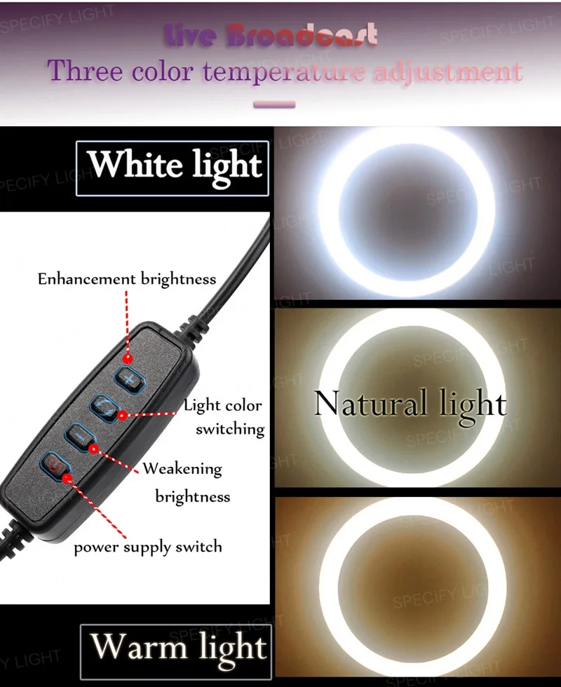 10 26cm LED Studio Camera Ring Light Kit Photography Photo Camera Ring Light With Tripod USB Plug For Phone Holder Make Up Youtube A (3)