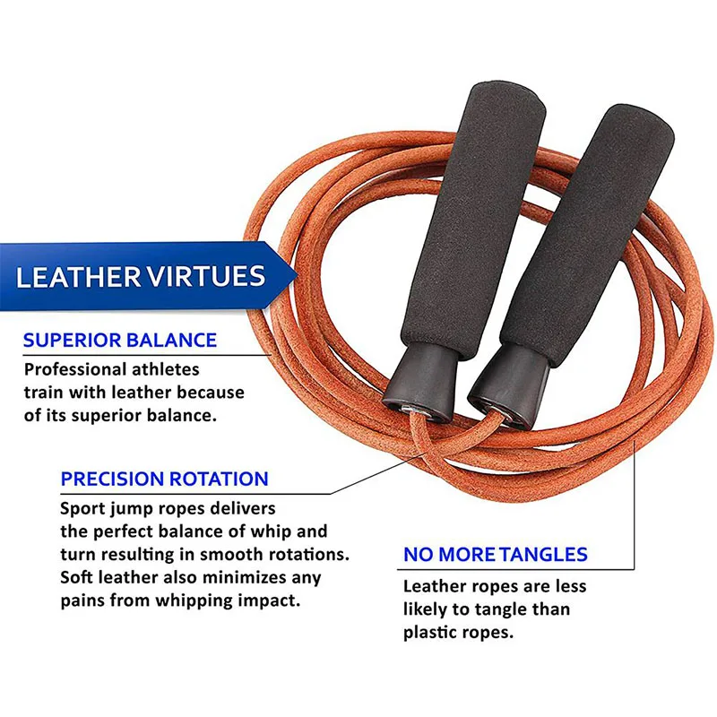 Leather Jump Rope Adjustable Length Workout Speed Aerobic Exercise Training