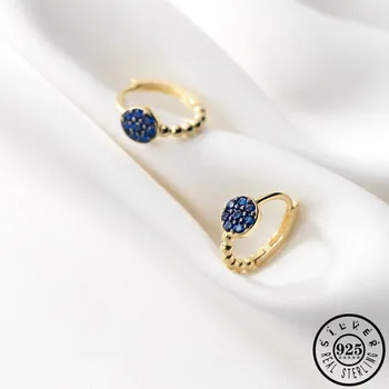 

925 Sterling Silver Small Hoops Earrings with Blue Cubic Zirconia Stone Gold Color Round Circle Zircon Earings for Women