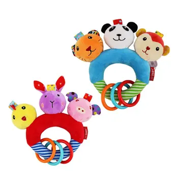 

Three Head Animal Rattle Puppet Kids Toys Circle Ring Newborn Baby Infant Hand Bells Handbell Sound Early Education Squeaker