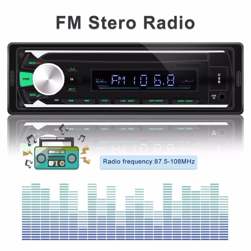 12V 1 Din Autoradio Bluetooth Car Stereo In-Dash FM Aux Input Receiver SD USB MP3 MMC WMA Radio