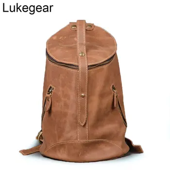 

Lukegear Cowhide Leather Backpacks Women Handmade Outdoor Retro Bag Blue Brown School Bags for Teenage Girls