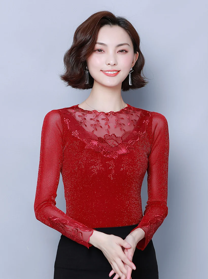 Женские blusas mujer de moda Осенняя Сетчатая футболка с длинными рукавами модная повседневная открытая футболка Женские топы и рубашки