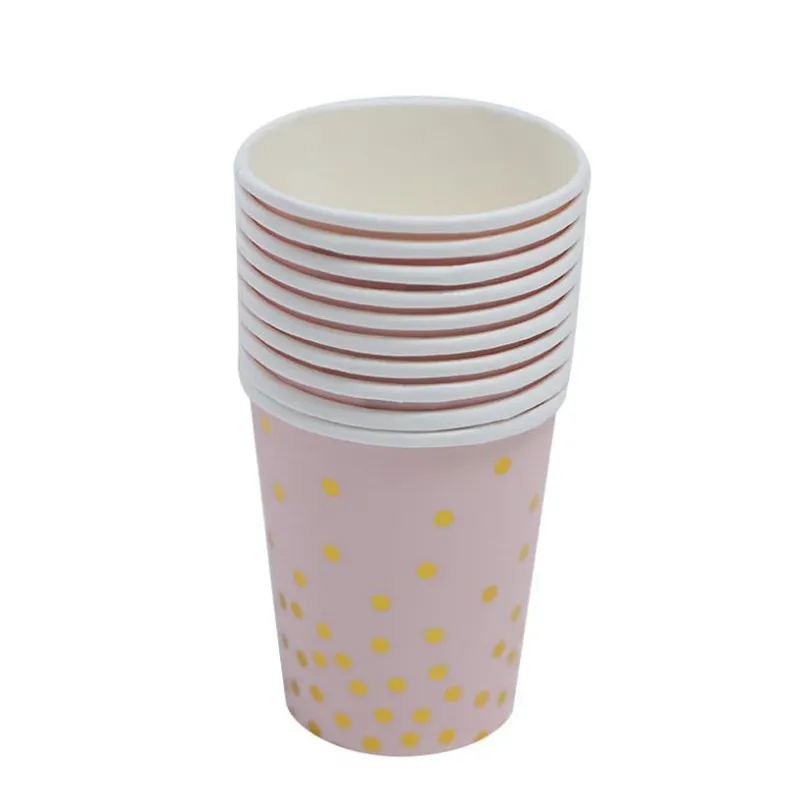 Розовое золото день рождения одноразовый набор посуды для вечеринки бумажные чашки бумажные тарелки для дня рождения вечерние украшения Детские вечерние принадлежности - Цвет: pink cups 10pcs