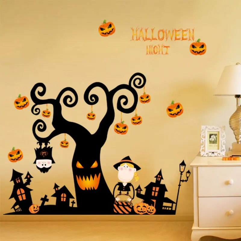 2pcs Home Decoration Halloween Wall Stickers Holiday Wall Stickers for Kids Rooms Pumpkin Pattern Background Decor for Party