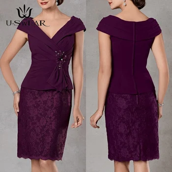 

Mother of The Bride Dresses V-neck Lace Wedding Party Dress Cap Short Sleeves Mother Dress for Wedding Vestido Mae Da Noiva