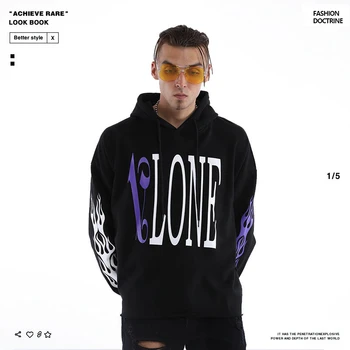 

2019 Tide Brand New Men Hoodies Classic Big V Letter Printing Men's Loose Sweatshirt Streetwear Hip Hop Electric Hoodie