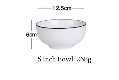 5 Inch Bowl 1 шт. в европейском стиле, керамическая ложка для супа в скандинавском стиле, миска для риса, круглая тарелка, посуда, простая черная сторона, черная линия, тарелка - Цвет: 5 Inch Bowl