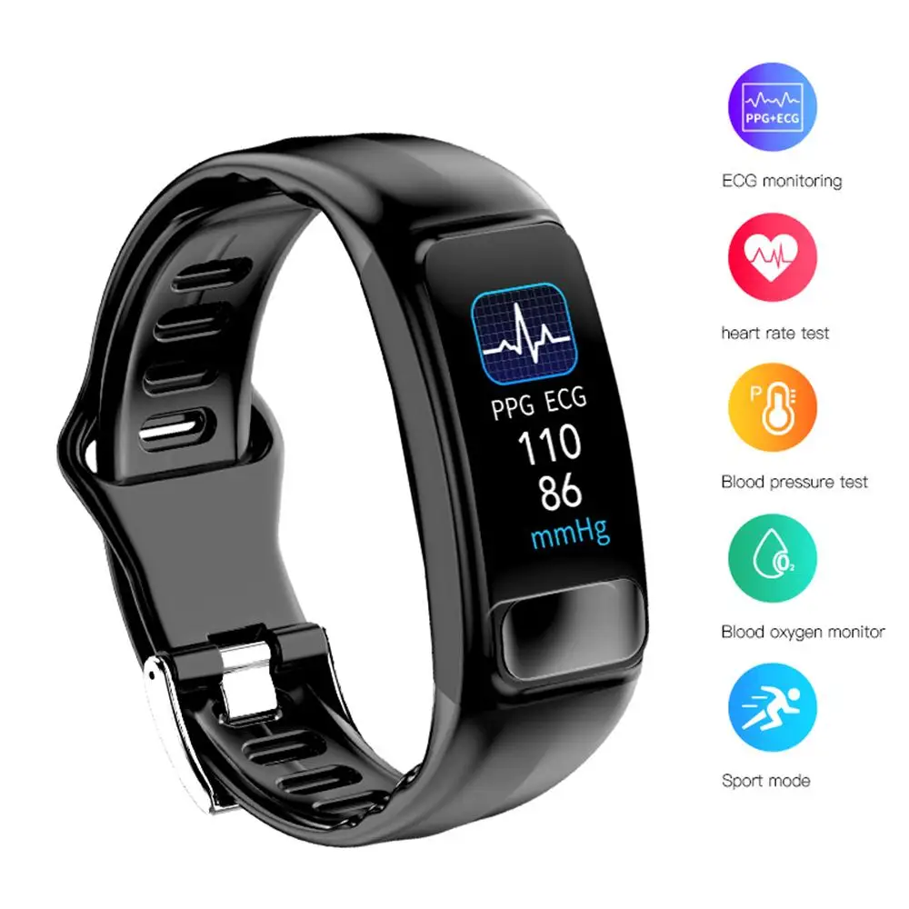 Здоровье Smartband ЭКГ PPG HRV кардио Пульс монитор фитнес-Браслет сна кровяное давление кислород P12 смарт-браслет PK Honor Band 5