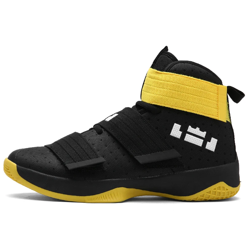 black yellow B Мужские баскетбольные кроссовки Lebron, дышащие амортизирующие баскетбольные кроссовки James, Нескользящие высокие баскетбольные армейские ботинки - Цвет: black yellow B