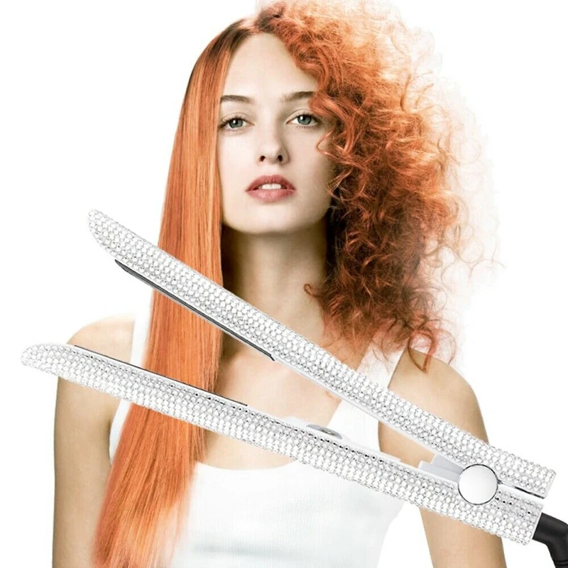 Handmade Sparkling Crystal Diamond Rhinestone Lcd Digital Display Flat Gems Hair Straight Eu Plug