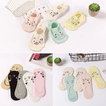 5 пар, женские носки ярких цветов, носки-башмачки с изображением маленьких животных, летние дышащие мягкие забавные модные носки для девочек