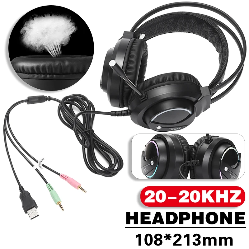 

Mayitr 1pc 7.1 Gaming Headset Headphones with Microphone Professional Gamer Earphone Surround Sound RGB Light for PC Computer