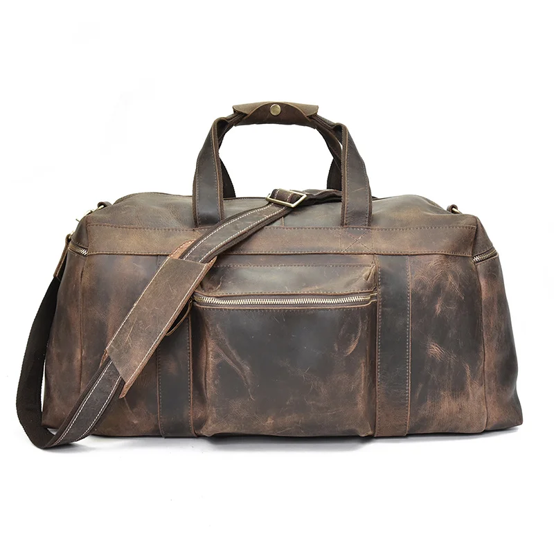 Винтажная мужская дорожная сумка из натуральной кожи, большая вместительность, Прочная Повседневная сумка для путешествий, мужская сумка на плечо