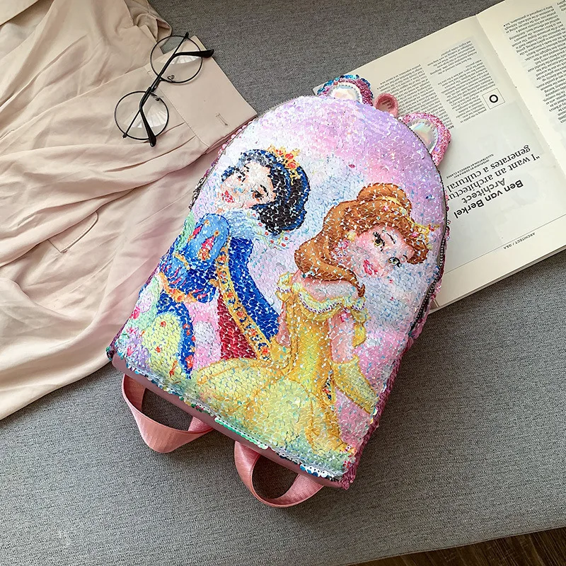 Disney Принцесса рюкзак замороженная Эльза Сумочка женская обесцвечивающая школьная сумка модные блестки маленький рюкзак для детей