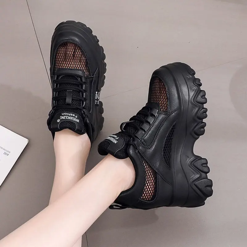 Breathable Mesh Chunky White Sneakers Women Summer Hollow Out Mesh Platform Sandals Woman Height Increased Casual Shoe 10cm women shoes,casual sneakers,women sneakers
