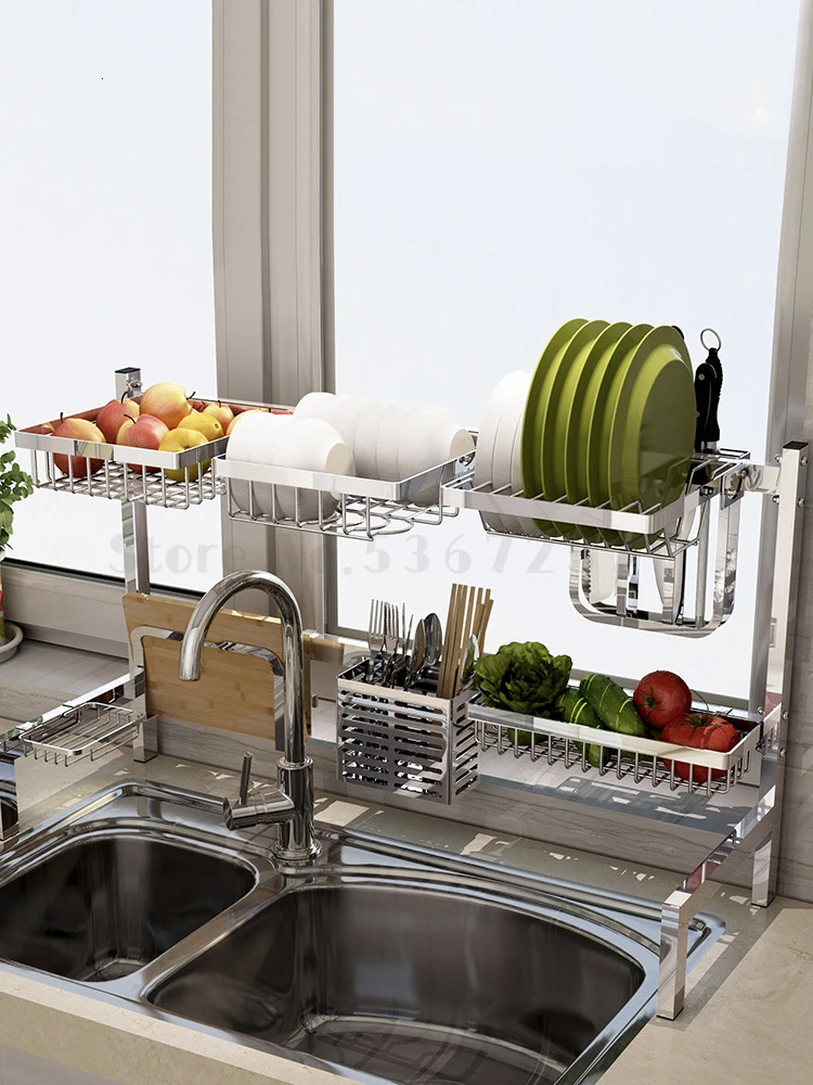 

Kitchen shelf stainless steel sink dishwasher dish drainage basin bowl chopsticks shelf storage shelf