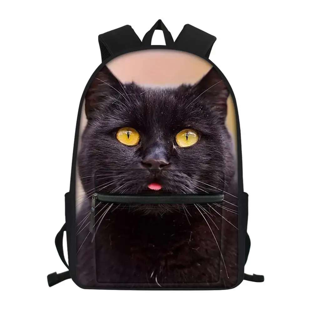 Fashion Children's Canvas Backpack Black Cats Pattern Girls School Book Bags Women's Multi-functional Travel Backpacks
