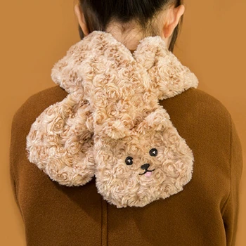 

Cute Animals Scarf Men Women Handmade Winter Bear Dog Cat Cartoon Plush Warm Thicken Korean Style Sweet Accessories Ring Scarf