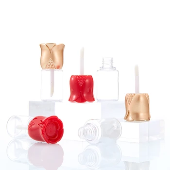 

5pcs Rose Flower Shaped Cap Empty Lip Gloss Tubes Transparent DIY Lip Balm Refillable Bottle Cosmetic Makeup Containers