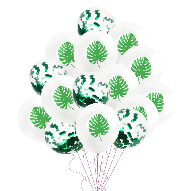 15pcs balloons Зеленые листья плюща латексные воздушные шары арки вечерние украшения Monstera Гавайские Фламинго зеленые листья воздушные шары материалы на день рождения, свадьбу - Цвет: 15pcs balloons