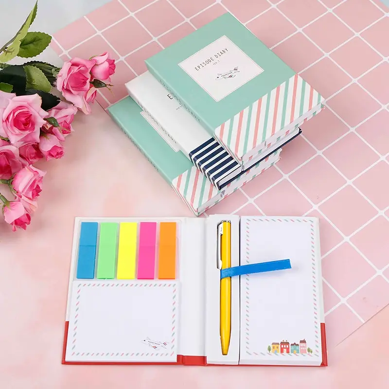 

Colorful Mini Notebook With Pen Hardcover Sticky Combination Trivial Book Diary Notepad Office School Memo Pad Randomly