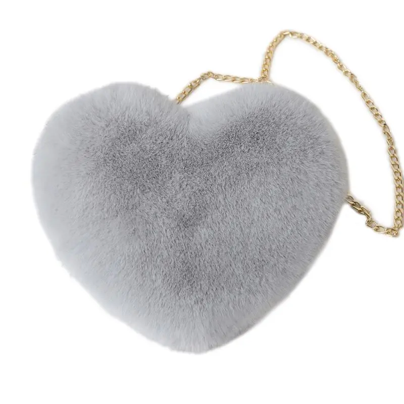 Женский кошелек из искусственного меха в форме сердца, сумка на плечо с цепочкой - Цвет: 3TT702025-LG