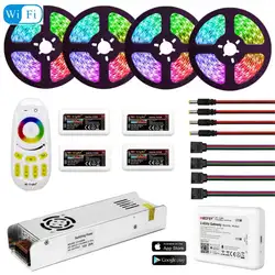 Mi Light wifi 5050 RGBW RGBWW RGB Светодиодная лента водостойкая 5 м 10 м 15 м 20 м DC 12 В светодио дный в Светодиодная лента с РЧ пультом дистанционного