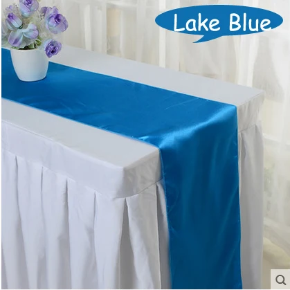 30 20pcs/lot Red Blue Gold 15 colors choose 30*275cm Hotel Satin Table Runner Wedding Party Banquet Festival Decoration - Цвет: lake blue