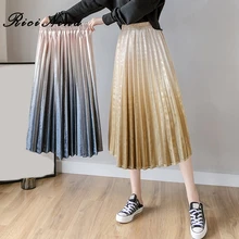 RICININA, градиентная юбка,, Женская длинная юбка, макси, для женщин, элегантная, Jupe Femme Mi Longue, плиссированная, бархатная юбка с высокой талией, осенняя